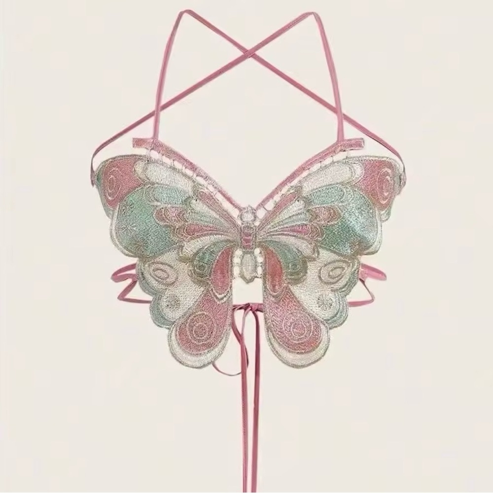 Butterfly Embroidered Sheer Festival Top
